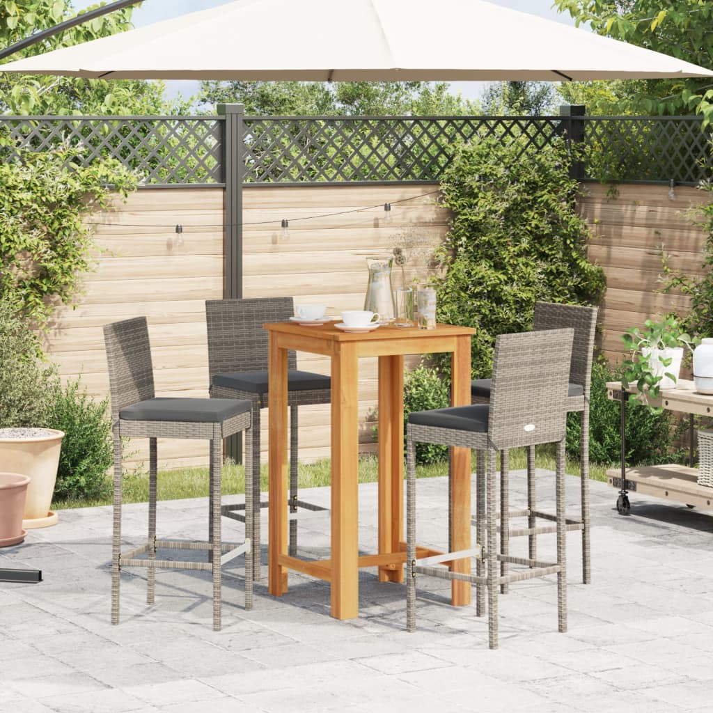 Set Bar Giardino 5pz Grigio Legno Massello Acacia e Polyrattan - homemem39