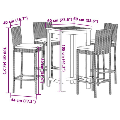 Set Bar Giardino 5pz Grigio Legno Massello Acacia e Polyrattan | homemem39