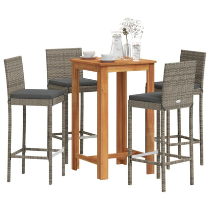 Set Bar Giardino 5pz Grigio Legno Massello Acacia e Polyrattan | homemem39