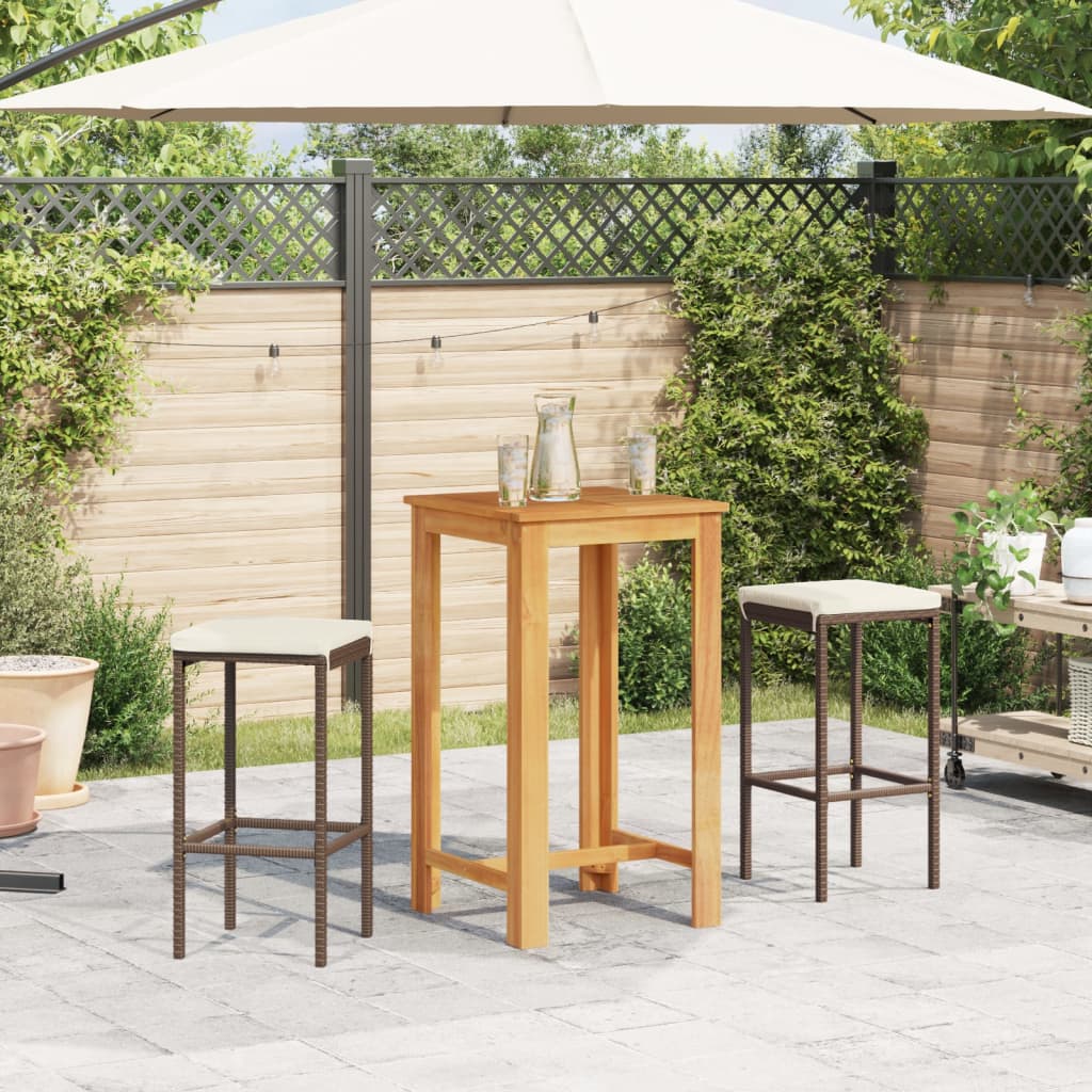 Set Bar da Giardino 3 pz Marrone in Legno Acacia e Polyrattan - homemem39