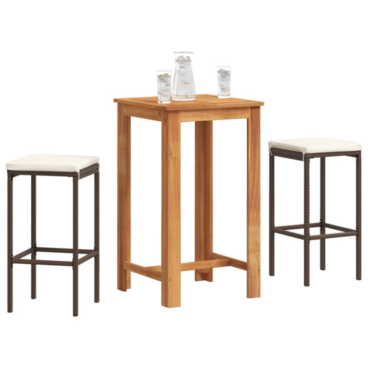 Set Bar da Giardino 3 pz Marrone in Legno Acacia e Polyrattan - homemem39