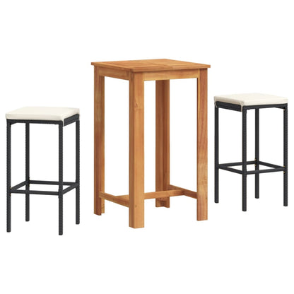 Set Bar da Giardino 3 pz Nero in Legno Acacia e Polyrattan - homemem39