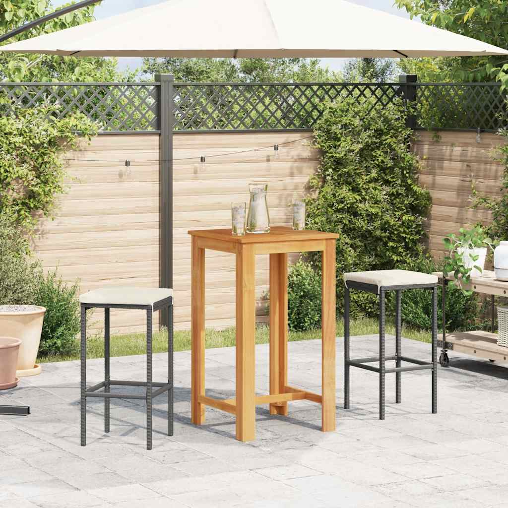 Set Bar da Giardino 3 pz Nero in Legno Acacia e Polyrattan | homemem39