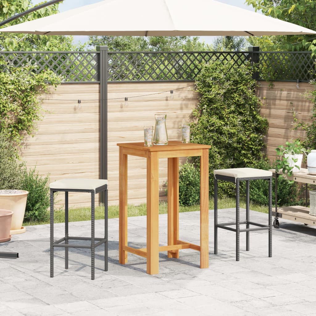 Set Bar da Giardino 3 pz Nero in Legno Acacia e Polyrattan - homemem39