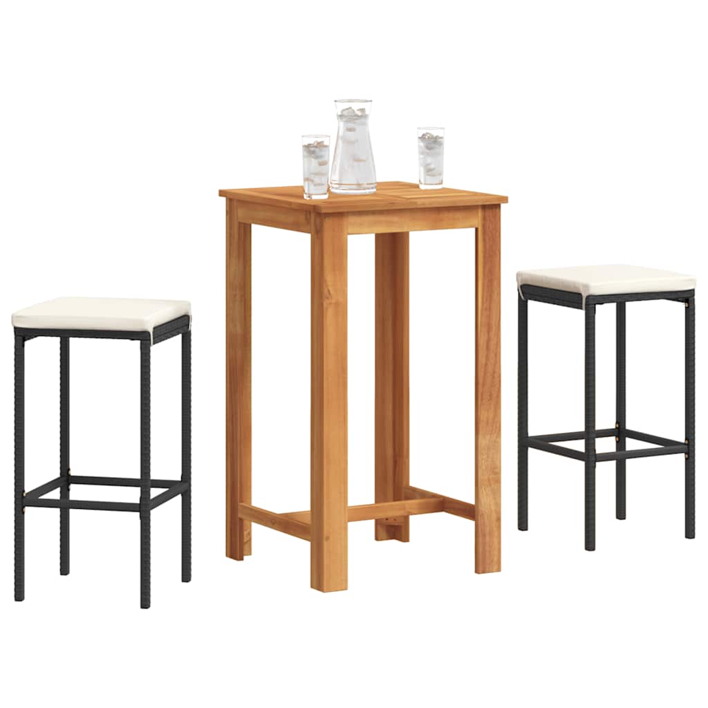 Set Bar da Giardino 3 pz Nero in Legno Acacia e Polyrattan | homemem39