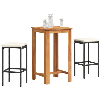 Set Bar da Giardino 3 pz Nero in Legno Acacia e Polyrattan | homemem39
