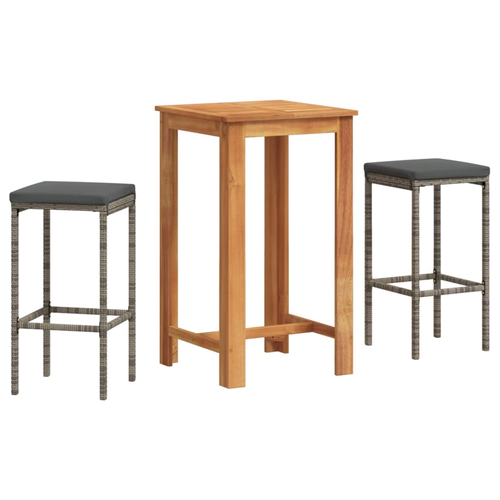 Set Bar da Giardino 3 pz Grigio in Legno Acacia e Polyrattan | homemem39