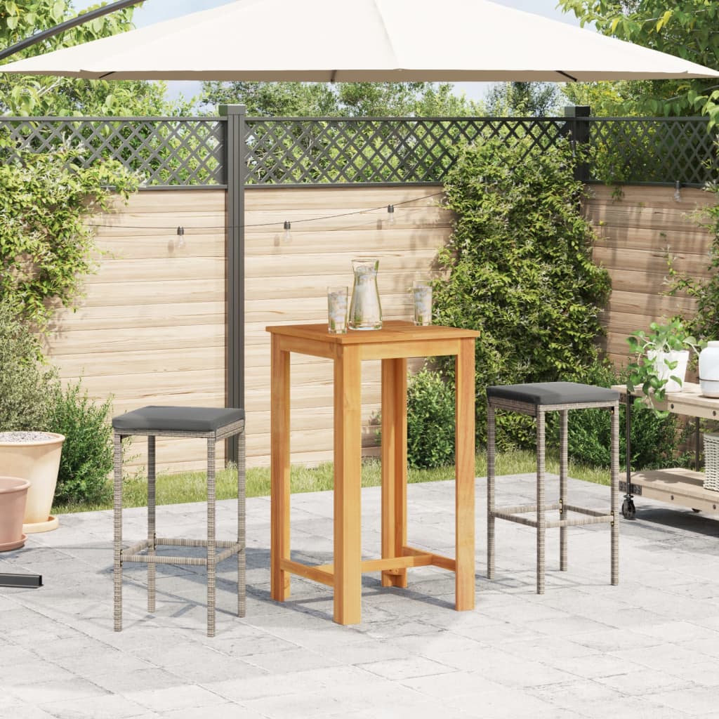 Set Bar da Giardino 3 pz Grigio in Legno Acacia e Polyrattan | homemem39