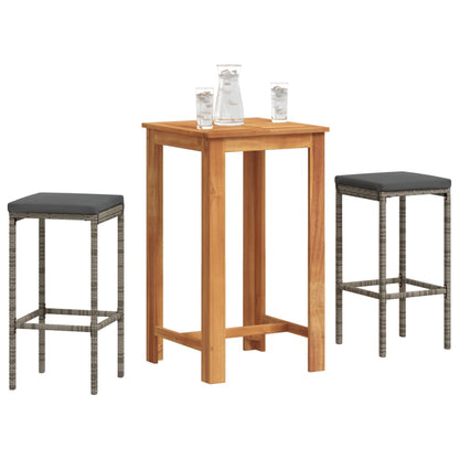 Set Bar da Giardino 3 pz Grigio in Legno Acacia e Polyrattan | homemem39
