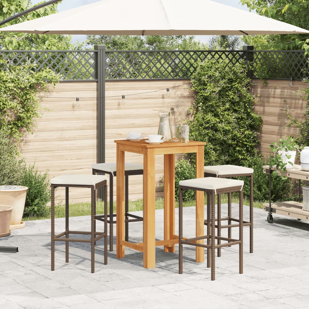 Set Bar Giardino 5pz Marrone Legno Massello Acacia e Polyrattan | homemem39