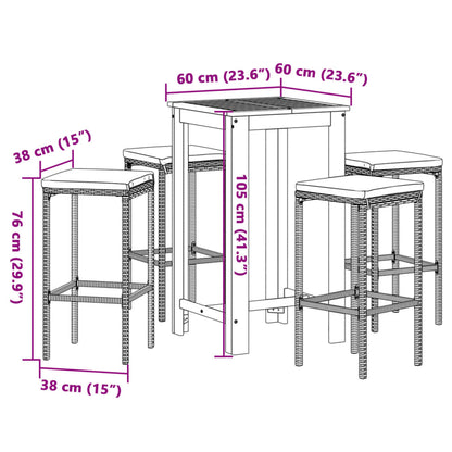 Set Bar Giardino 5pz Marrone Legno Massello Acacia e Polyrattan | homemem39
