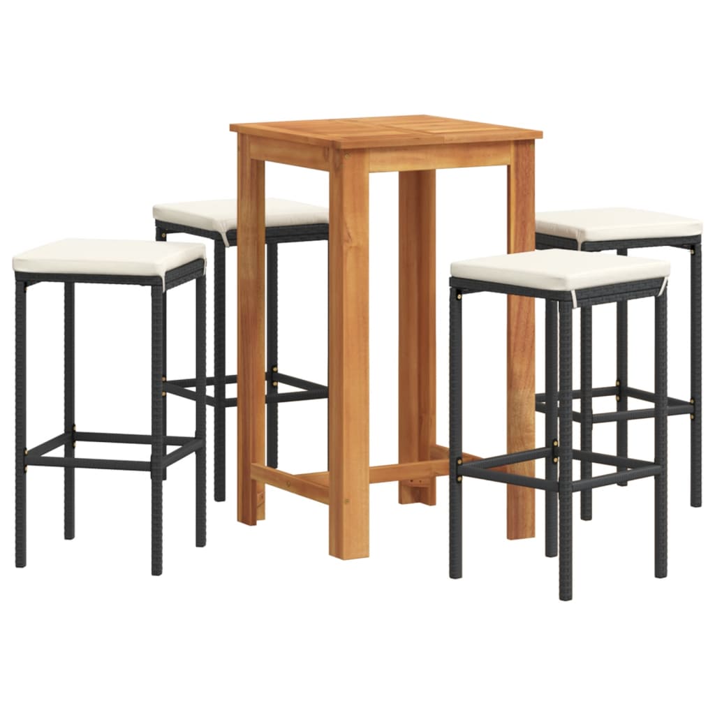 Set Bar da Giardino 5 pz Nero in Legno Acacia e Polyrattan - homemem39