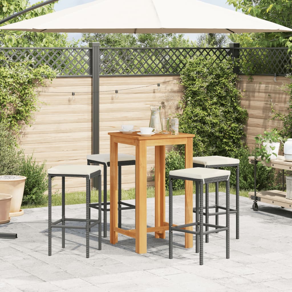 Set Bar da Giardino 5 pz Nero in Legno Acacia e Polyrattan - homemem39