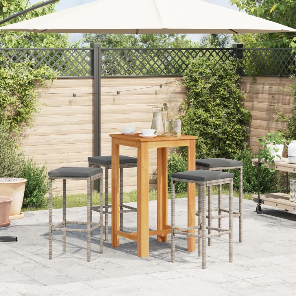 Set Bar Giardino 5pz Grigio Legno Massello Acacia e Polyrattan | homemem39