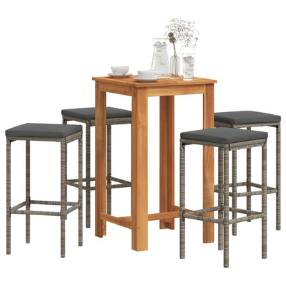 Set Bar Giardino 5pz Grigio Legno Massello Acacia e Polyrattan | homemem39