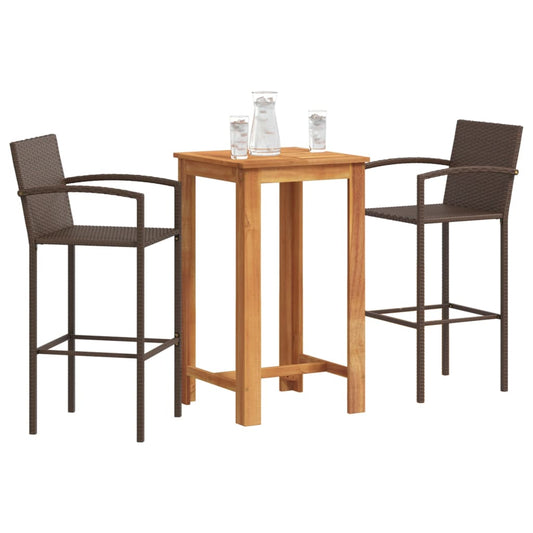 Set Bar da Giardino 3 pz Marrone in Legno Acacia e Polyrattan - homemem39