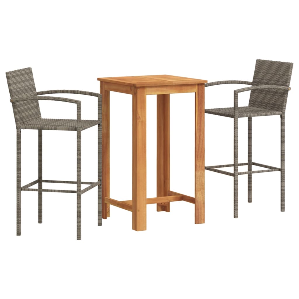 Set Bar da Giardino 3 pz Grigio in Legno Acacia e Polyrattan - homemem39