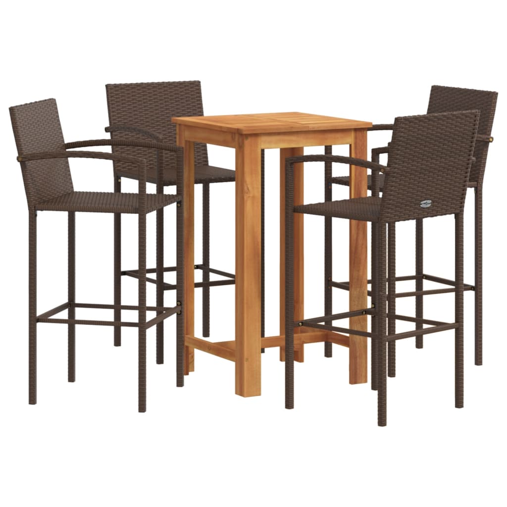 Set Bar Giardino 5pz Marrone Legno Massello Acacia e Polyrattan | homemem39