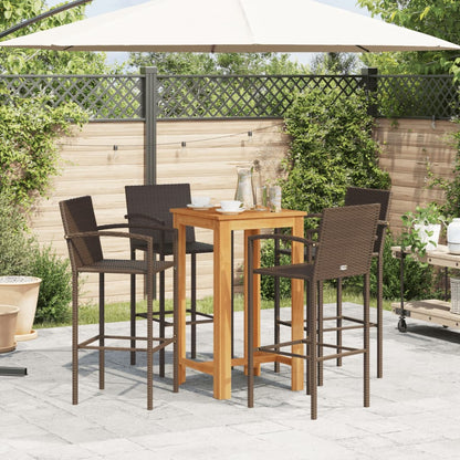 Set Bar Giardino 5pz Marrone Legno Massello Acacia e Polyrattan | homemem39