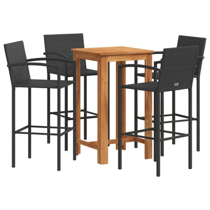 Set Bar da Giardino 5 pz Nero in Legno Acacia e Polyrattan | homemem39