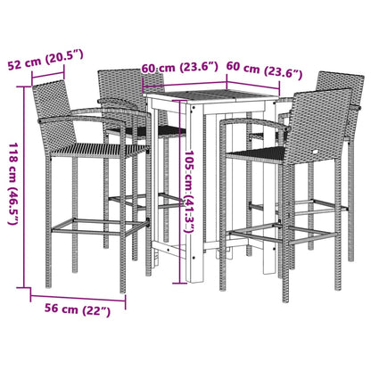 Set Bar da Giardino 5 pz Nero in Legno Acacia e Polyrattan | homemem39