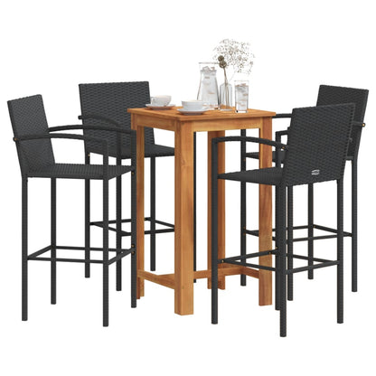 Set Bar da Giardino 5 pz Nero in Legno Acacia e Polyrattan | homemem39