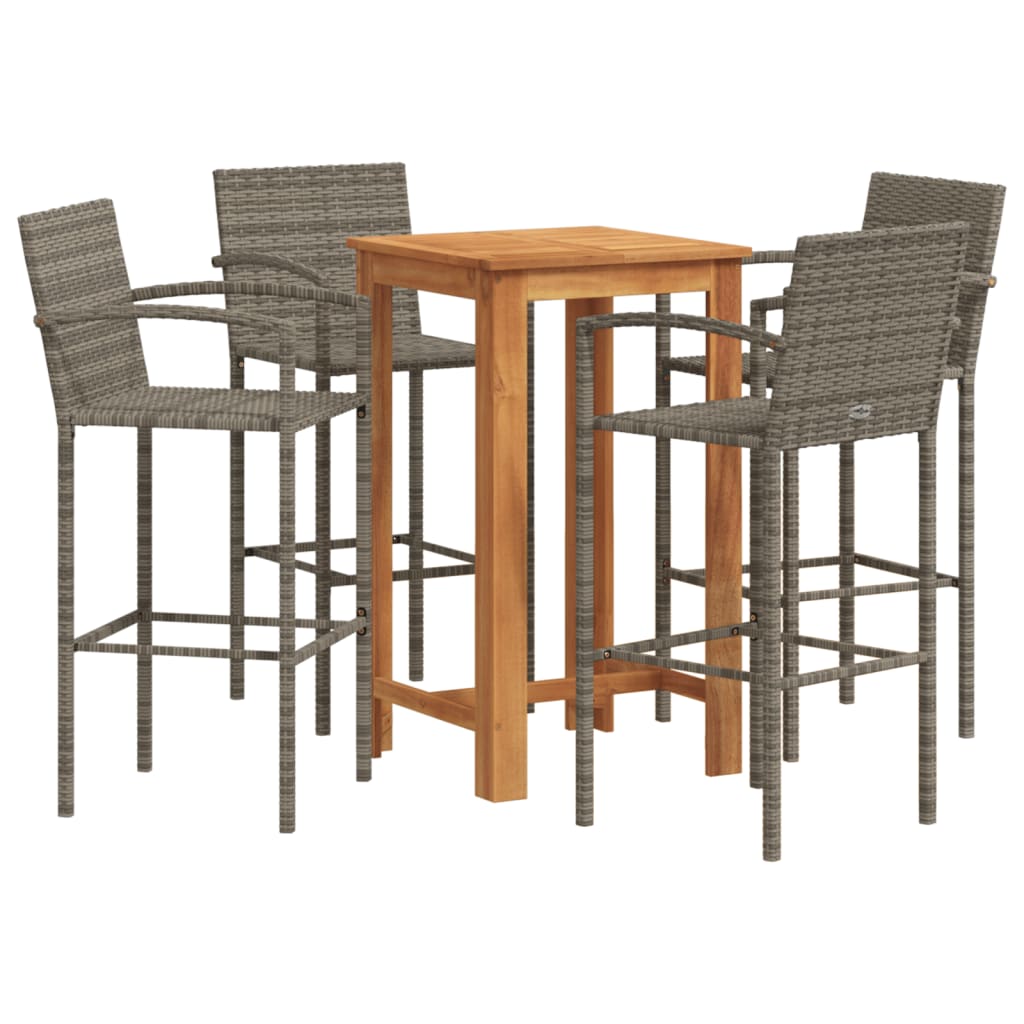 Set Bar Giardino 5pz Grigio Legno Massello Acacia e Polyrattan - homemem39