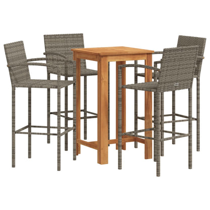Set Bar Giardino 5pz Grigio Legno Massello Acacia e Polyrattan - homemem39