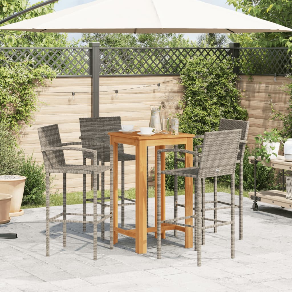 Set Bar Giardino 5pz Grigio Legno Massello Acacia e Polyrattan | homemem39
