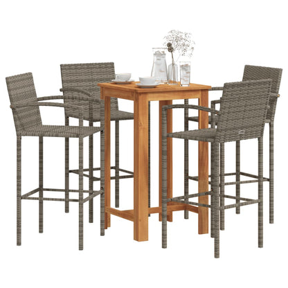 Set Bar Giardino 5pz Grigio Legno Massello Acacia e Polyrattan - homemem39