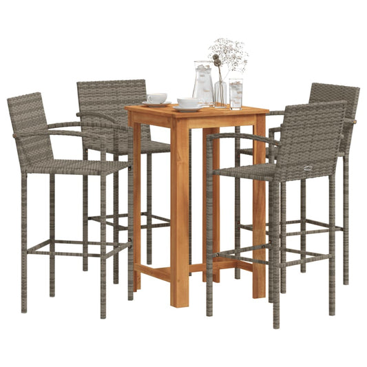 Set Bar Giardino 5pz Grigio Legno Massello Acacia e Polyrattan - homemem39