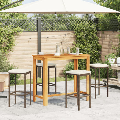 Set Bar Giardino 5pz Marrone Legno Massello Acacia e Polyrattan | homemem39