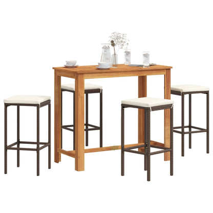 Set Bar Giardino 5pz Marrone Legno Massello Acacia e Polyrattan | homemem39