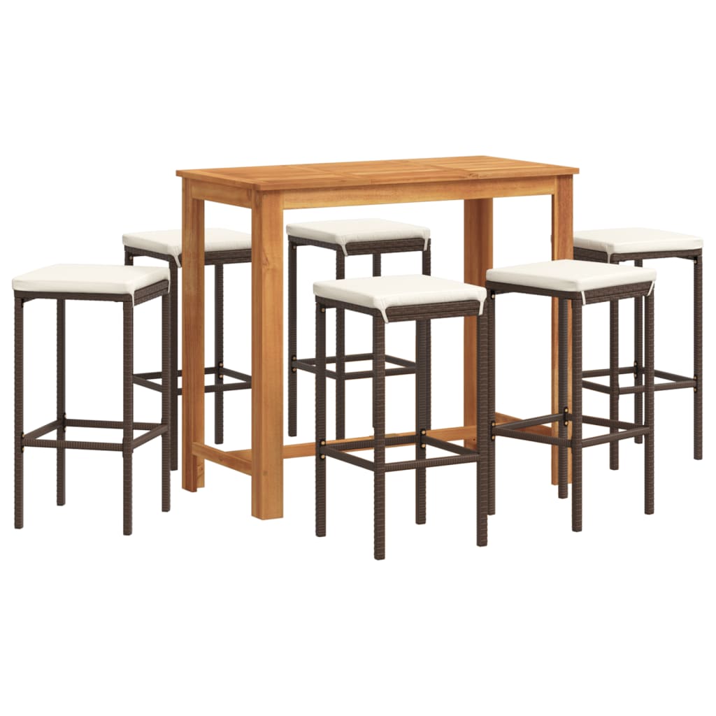 Set Bar Giardino 7pz Marrone Legno Massello Acacia e Polyrattan | homemem39