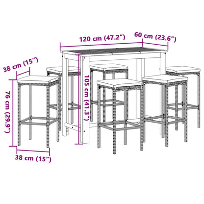 Set Bar Giardino 7pz Marrone Legno Massello Acacia e Polyrattan | homemem39