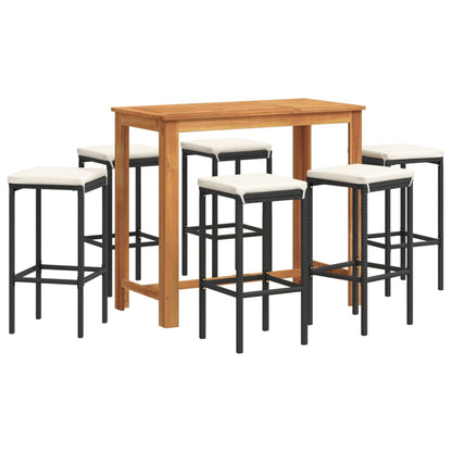 Set Bar da Giardino 7 pz Nero in Legno Acacia e Polyrattan | homemem39