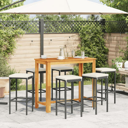 Set Bar da Giardino 7 pz Nero in Legno Acacia e Polyrattan | homemem39