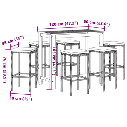 Set Bar da Giardino 7 pz Nero in Legno Acacia e Polyrattan | homemem39