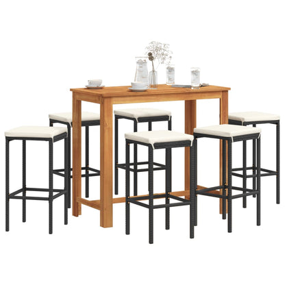 Set Bar da Giardino 7 pz Nero in Legno Acacia e Polyrattan | homemem39