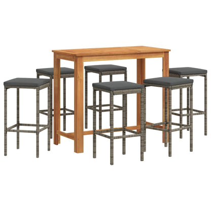 Set Bar da Giardino 7 pz Grigio in Legno Acacia e Polyrattan | homemem39