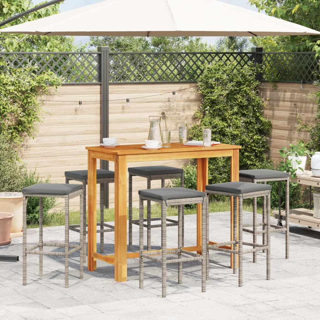 Set Bar da Giardino 7 pz Grigio in Legno Acacia e Polyrattan | homemem39