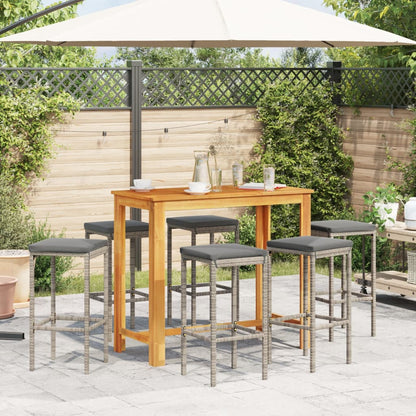 Set Bar da Giardino 7 pz Grigio in Legno Acacia e Polyrattan | homemem39