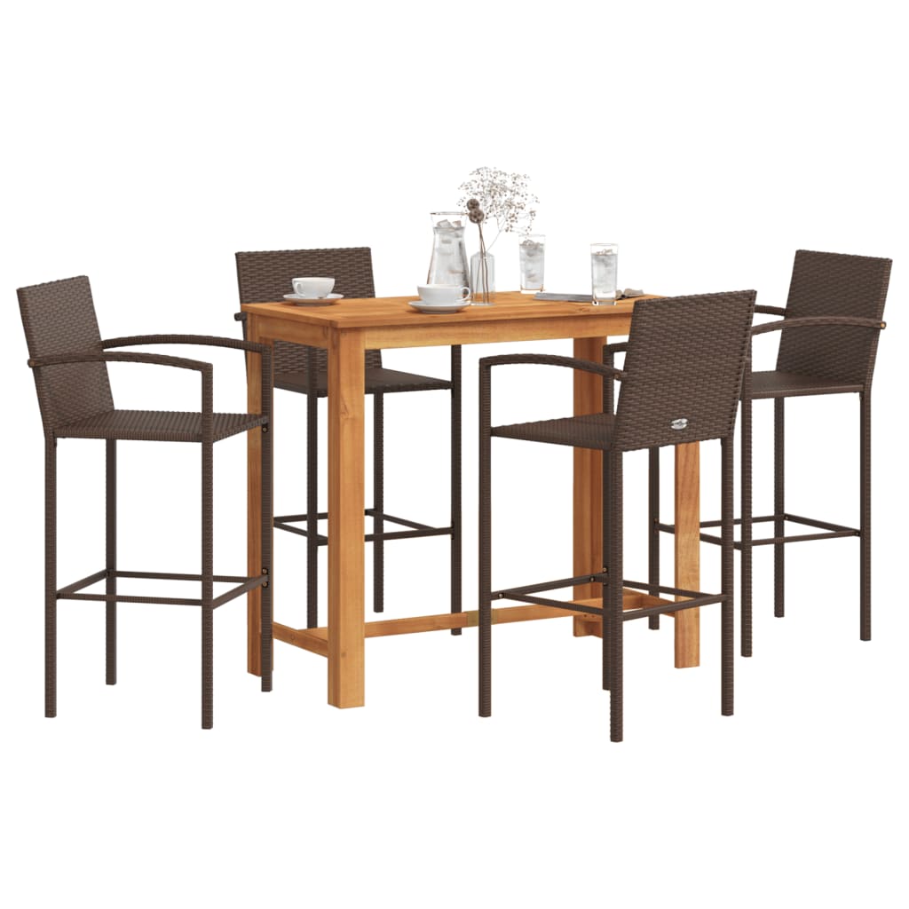 Set Bar Giardino 5pz Marrone Legno Massello Acacia e Polyrattan | homemem39