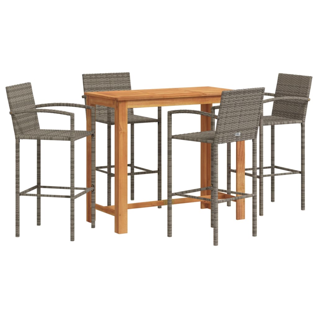 Set Bar Giardino 5pz Grigio Legno Massello Acacia e Polyrattan | homemem39
