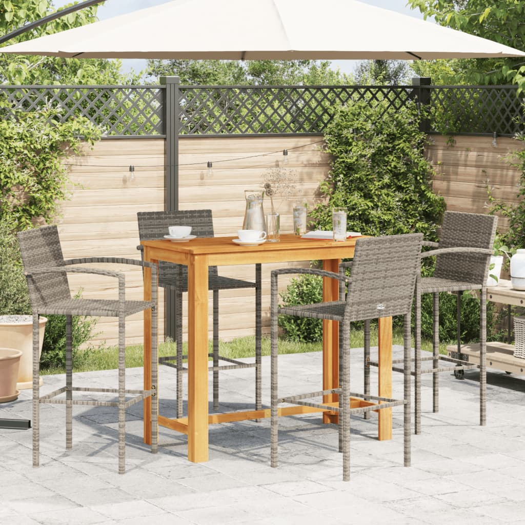 Set Bar Giardino 5pz Grigio Legno Massello Acacia e Polyrattan | homemem39