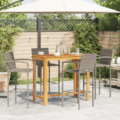 Set Bar Giardino 5pz Grigio Legno Massello Acacia e Polyrattan | homemem39