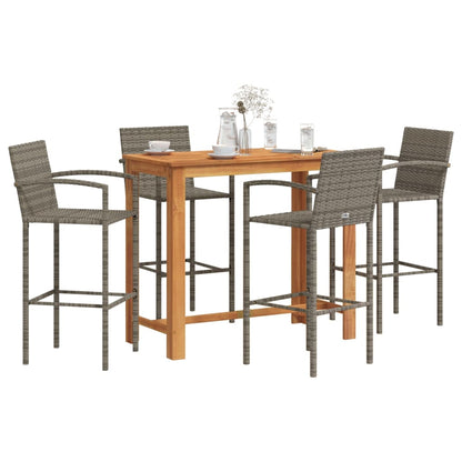 Set Bar Giardino 5pz Grigio Legno Massello Acacia e Polyrattan | homemem39