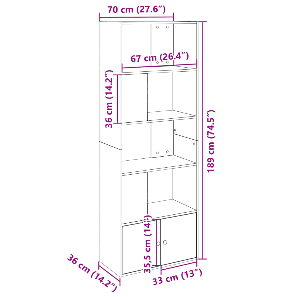 Libreria Rovere Sonoma 70x36x189 cm in Legno Multistrato