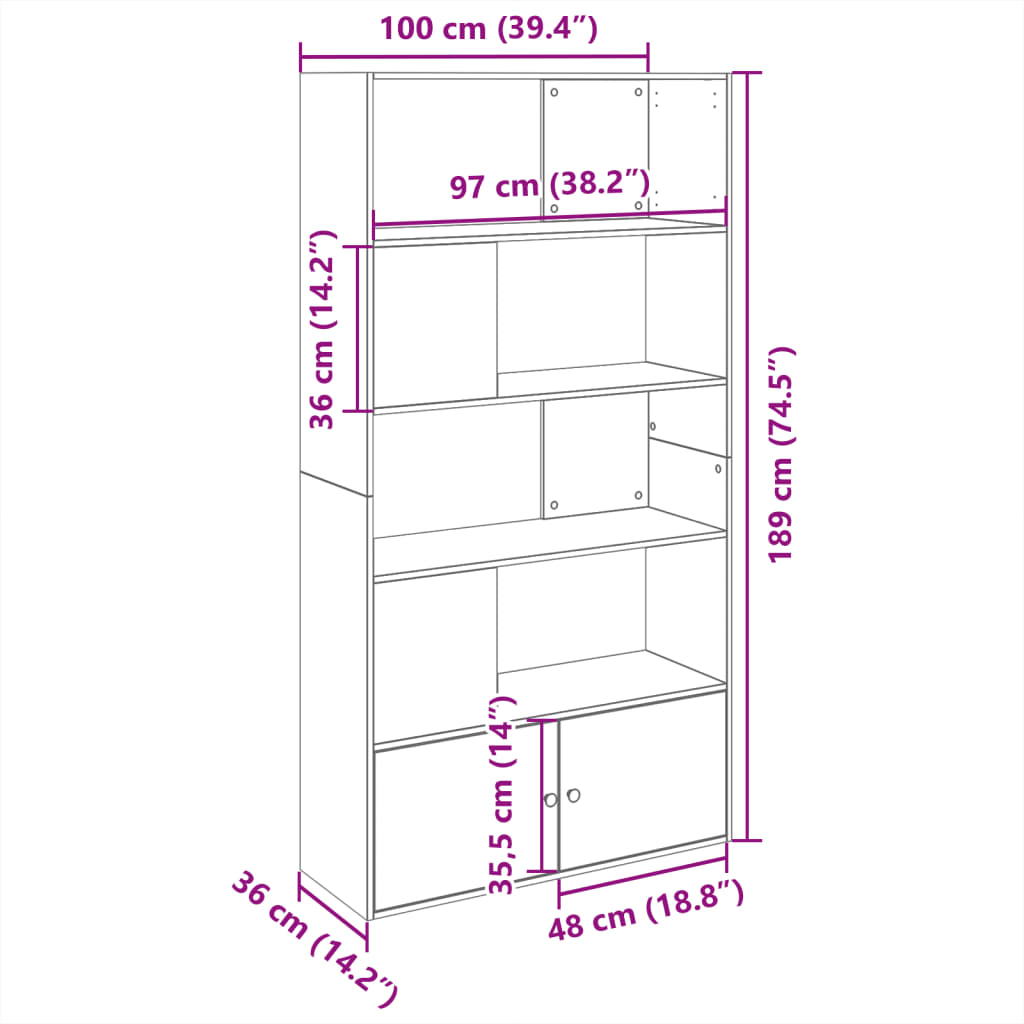 Libreria Bianca 100x36x189 cm in Legno Multistrato