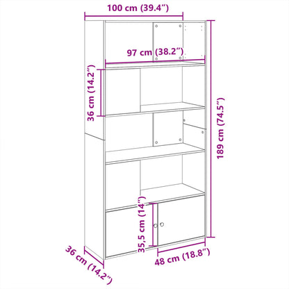 Libreria Grigio Cemento 100x36x189 cm in Legno Multistrato